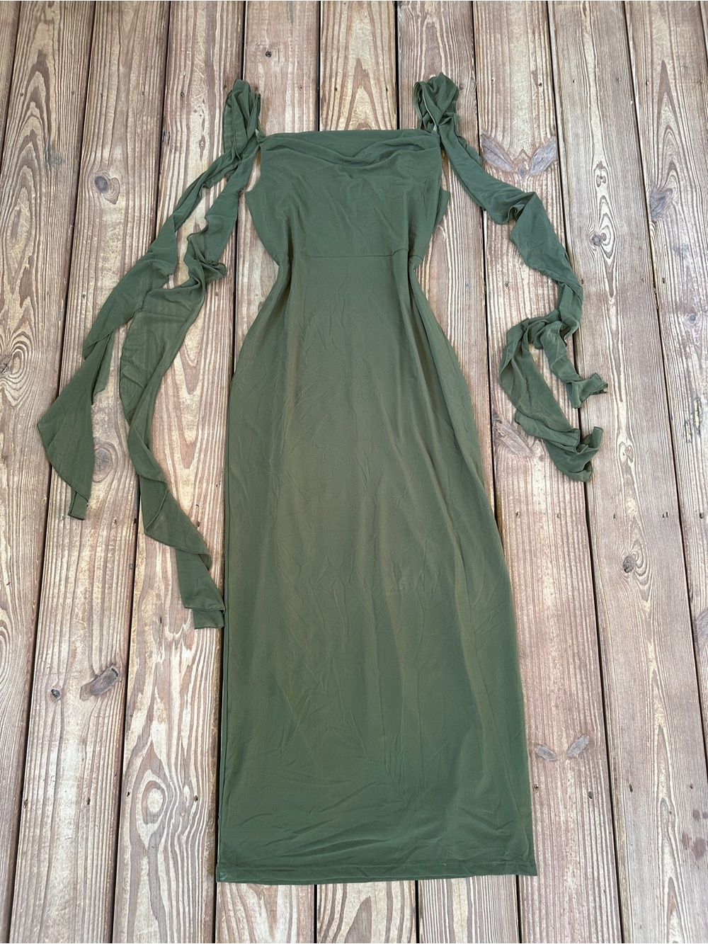 NWT PrettyGarden Olive Green Cowl Neck Tie Strap Maxi Dress M